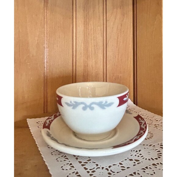 Vintage Syracuse China Teacup & Saucer Set Embassy Burgundy Gray Swirl Restauran - Picture 4 of 8